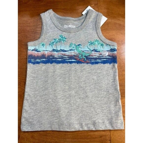 OshKosh Boys Gray Sleeveless Dinosaur Tank Top Size 9-12 Months Cotton Blend - Picture 1 of 2